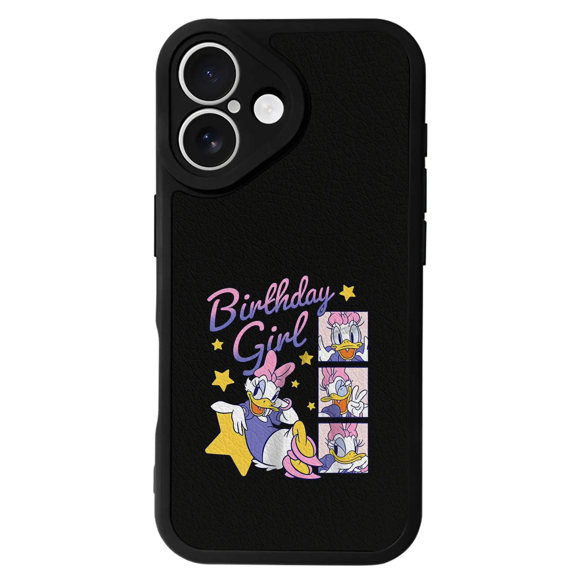 ミッキーマウス（Mickey Mouse） グッズ デイジーダック（Daisy Duck） - IPhone 16シリーズ対応 ・ シリコンスマホケース ・ レザー調 ・ 高精度フィット ・ 耐衝撃 ・ ワイヤレス充電対応 ・ 精密カット